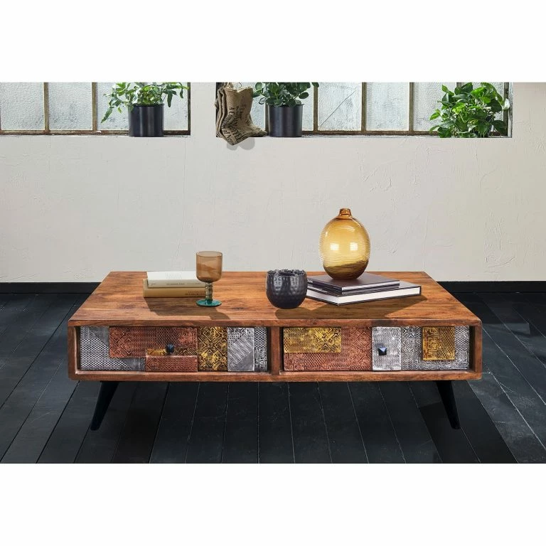 Loftscape Wolf-Möbel Table Basse Orient – Acacia Massif / Métal – Multicolore