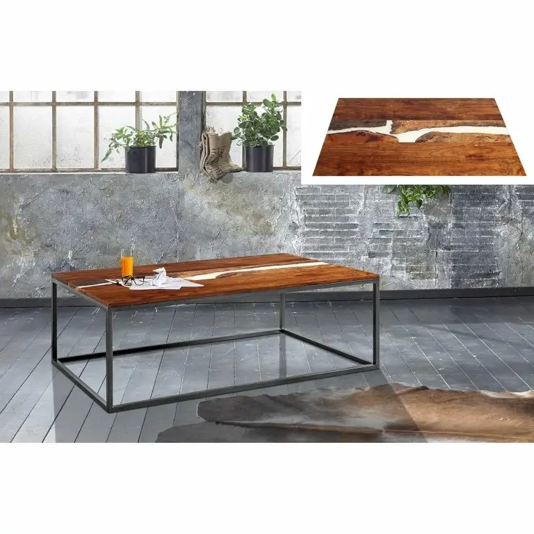 Loftscape Wolf-Möbel Table Basse Tarnac – Acacia Massif / Métal – Blanc