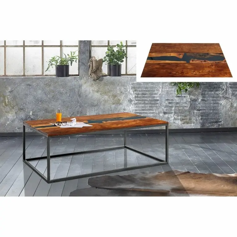 Loftscape Wolf-Möbel Table Basse Tarnac – Acacia Massif / Métal – Gris