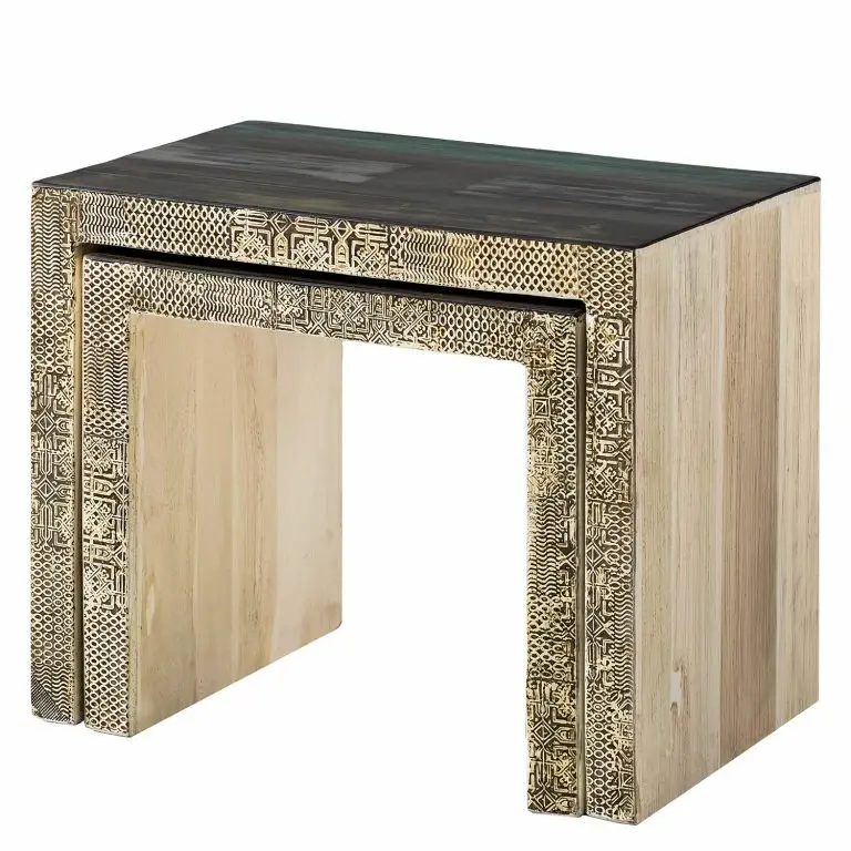Loftscape Wolf-Möbel Tables D’appoint Goa III (lot De 2) – Partiellement En Manguier Massif – Manguier Blanc Vintage