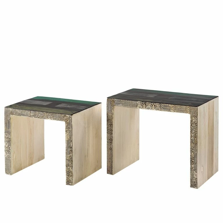 Loftscape Wolf-Möbel Tables D’appoint Goa III (lot De 2) – Partiellement En Manguier Massif – Manguier Blanc Vintage