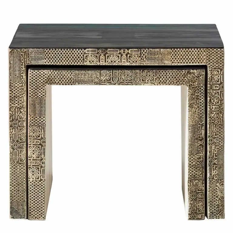 Loftscape Wolf-Möbel Tables D’appoint Goa III (lot De 2) – Partiellement En Manguier Massif – Manguier Blanc Vintage
