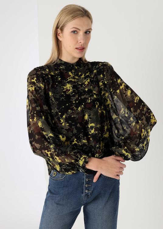 lois jeans Blouse manche longue bouffante imprimé Allover camouflage