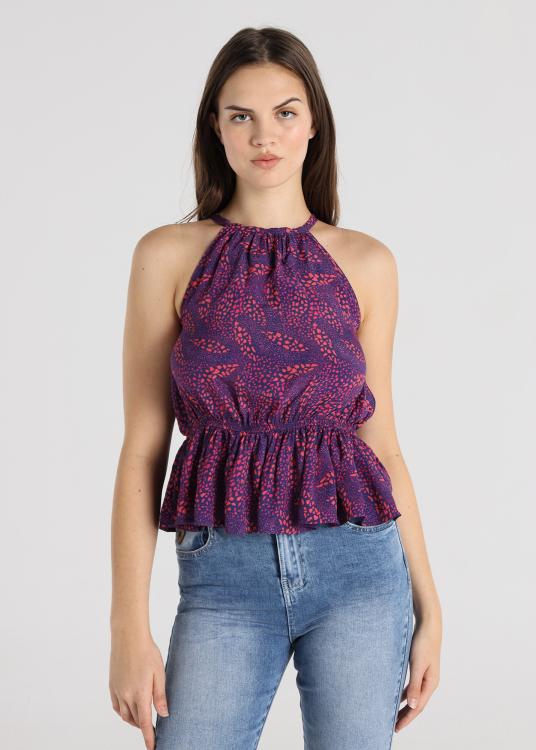 Lois Jeans Blouse - Mini Taille élastique Imprimée à épaules Dénudées