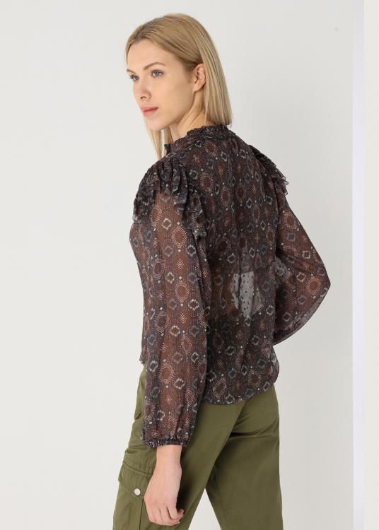 Lois Jeans Blouse Volants à L'épaule Imprimé Allover