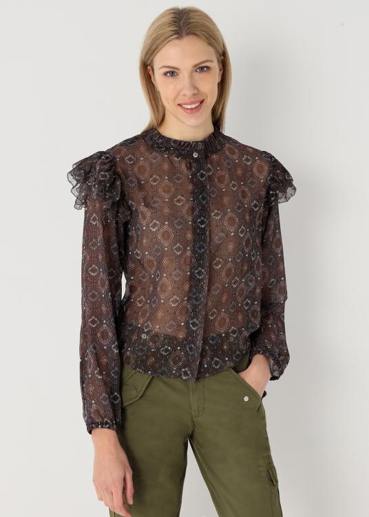 lois jeans Blouse volants à l'épaule imprimé Allover