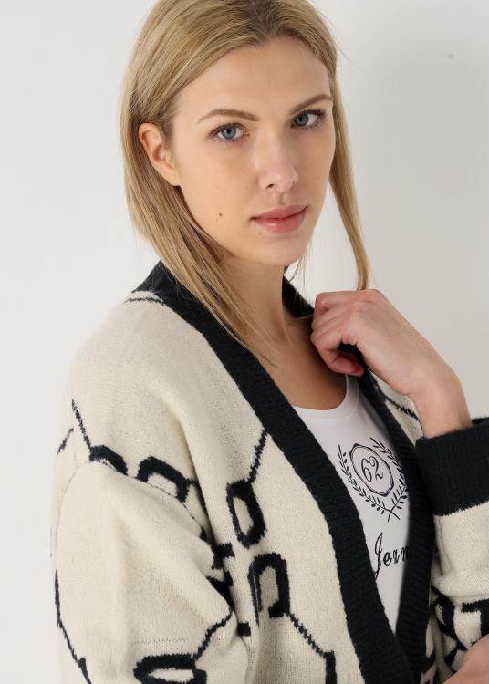 Lois Jeans Cardigan Long Avec Buttons -jacquard Motif Lois