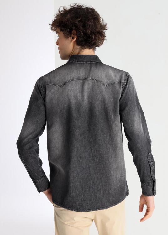 Lois Jeans Chemise Denim Gris Manches Longues Lavage Aux Enzymes