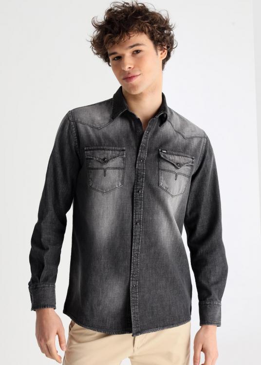 lois jeans Chemise Denim Gris manches longues lavage aux enzymes