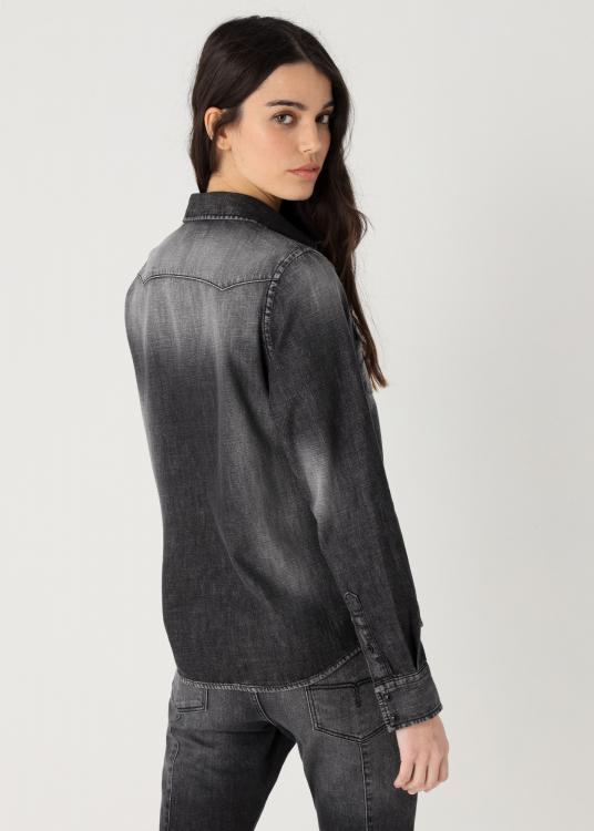 Lois Jeans Chemise Denim Manches Longues Lavage Gris Aux Enzymes