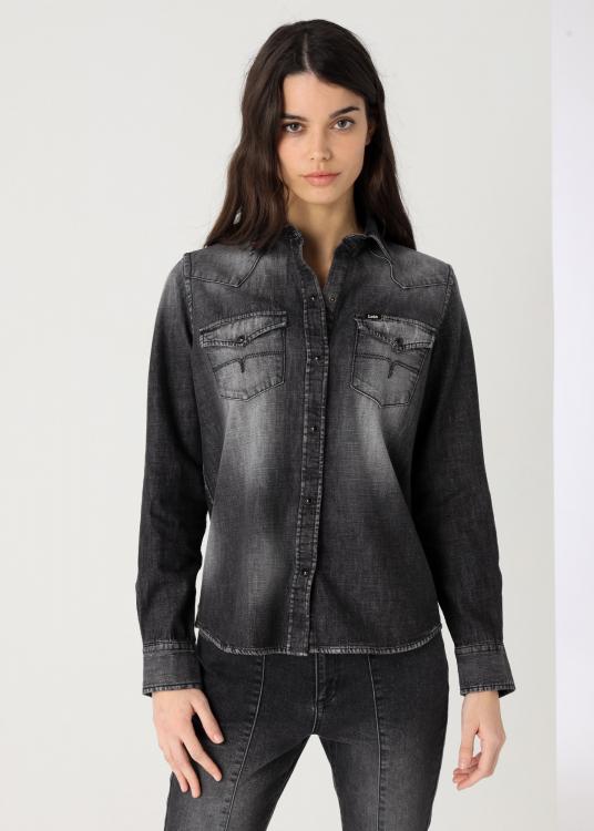 lois jeans Chemise Denim manches longues lavage Gris aux enzymes