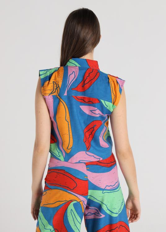 Lois Jeans Chemise - Sans Manches Avec Poches Imprimé Maxi Feuilles Multicolores