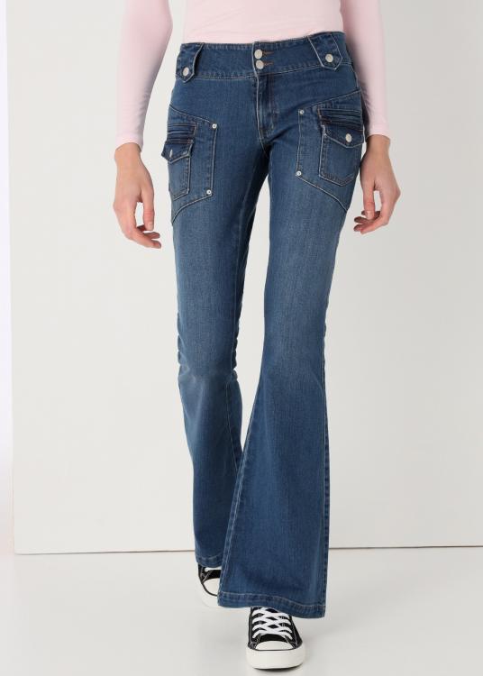 lois jeans Jeans double boutons poches à rabat Boot Cut Taille Basse