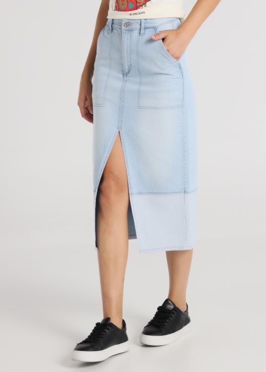 Lois Jeans Jupe - Ourlet Texan Au Dos Avec Ouverture Sur Le Devant