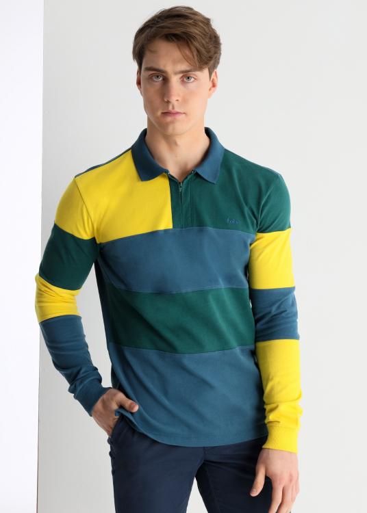 lois jeans Polo zippé color-block manches longues