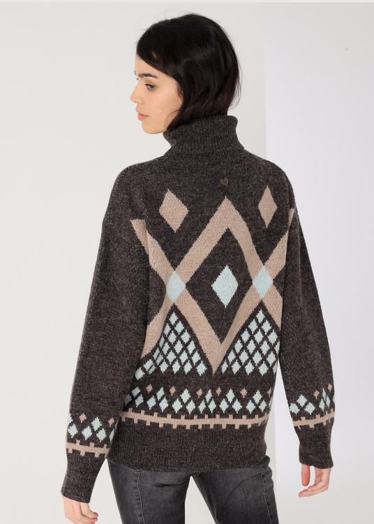 Lois Jeans Pull Ample Intarsia Col Roulé