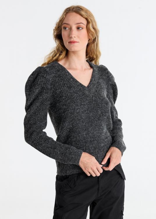 lois jeans Pull Col en V con manches bouffantes