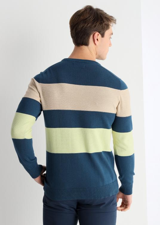 Lois Jeans Pull Col Rond à Rayures Tri-couleurs