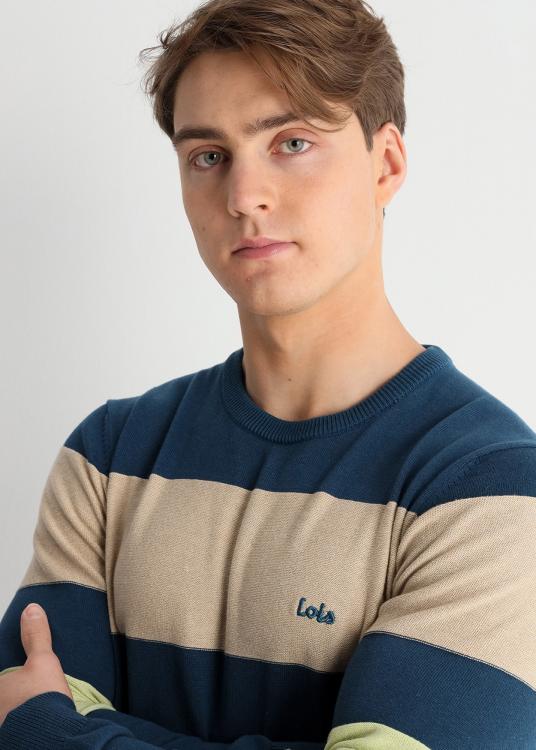 Lois Jeans Pull Col Rond à Rayures Tri-couleurs