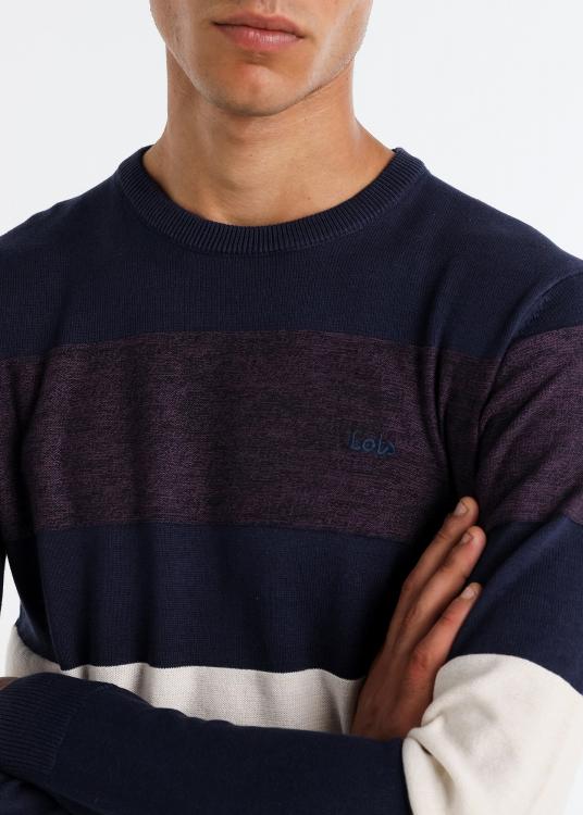 Lois Jeans Pull Col Rond à Rayures Tri-couleurs