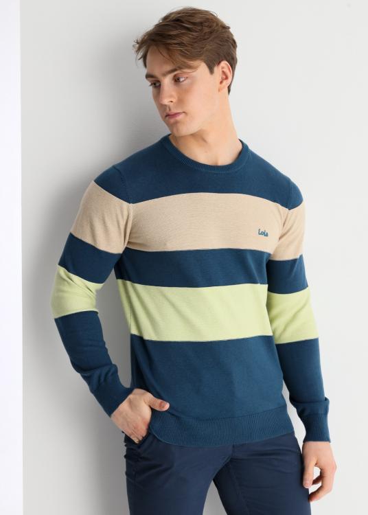 Lois Jeans Pull Col Rond à Rayures Tri-couleurs