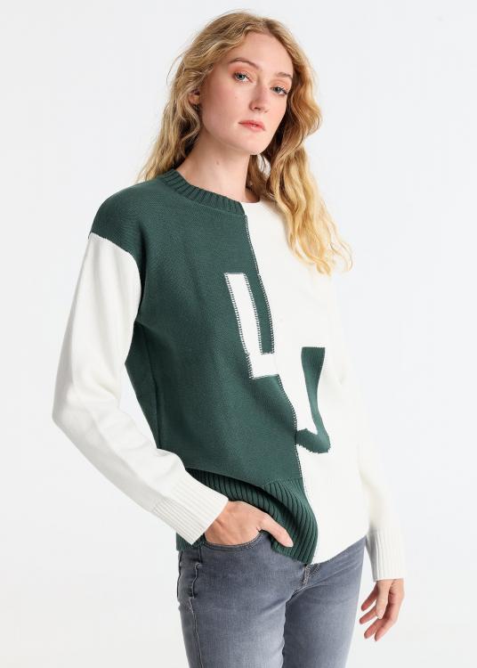lois jeans Pull Col rond bi couleur intarsia L J