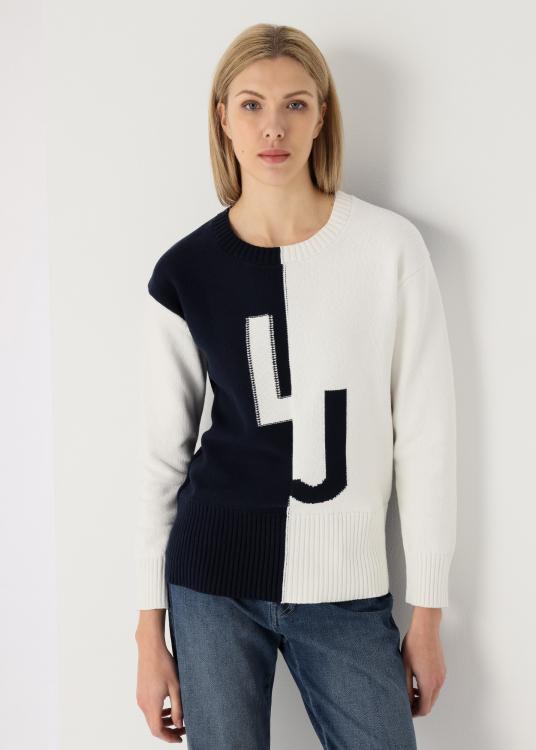 lois jeans Pull Col rond bi couleur intarsia L J