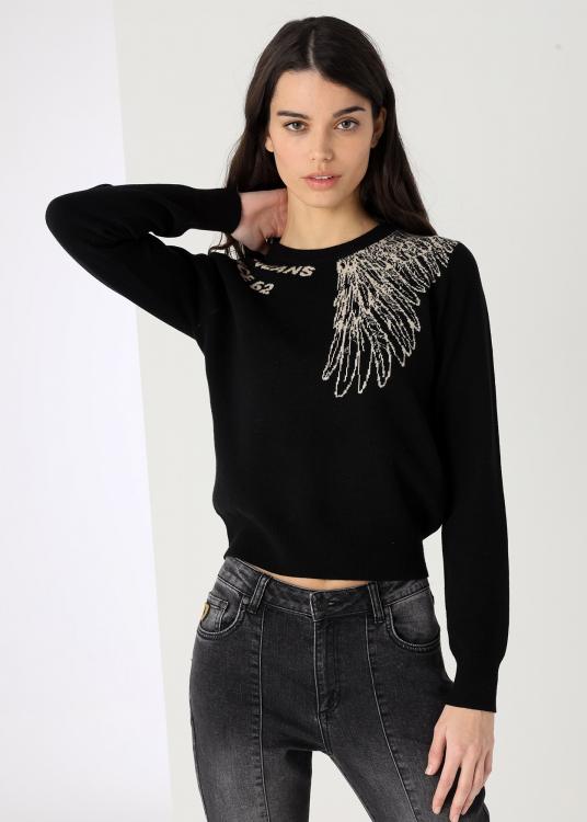 Lois Jeans Pull Col Rond Intarsia Motif Aile