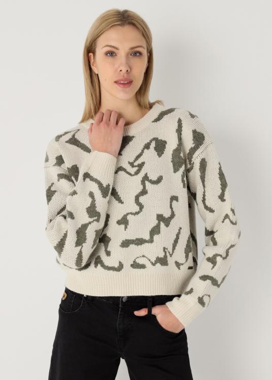 Lois Jeans Pull Col Rond Motif Jacquard