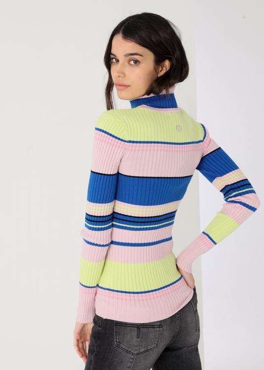 Lois Jeans Pull Col Roulé Maille Côtelé à Rayures
