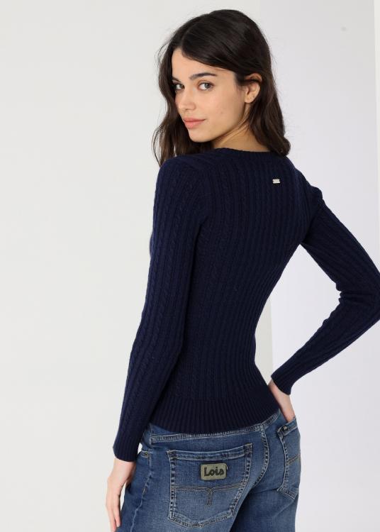 Lois Jeans Pull Maille Torsadé Col En V