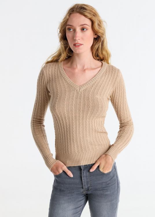 Lois Jeans Pull Maille Torsadé Col En V