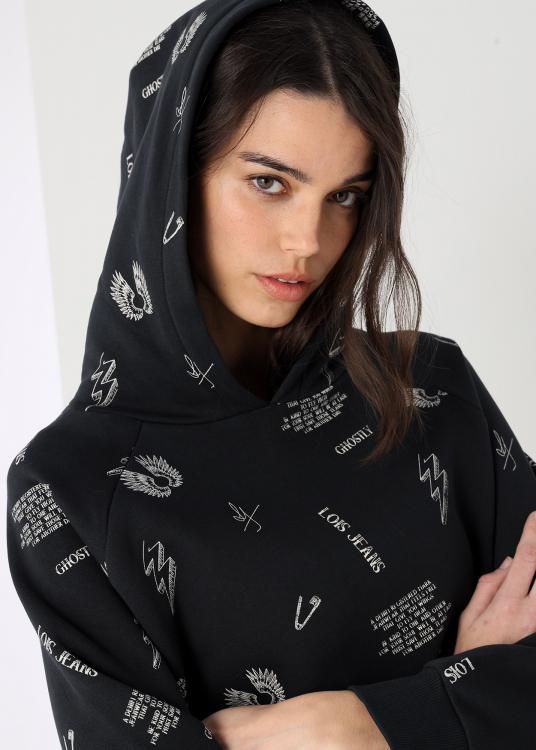 Lois Jeans Sweat à Capuche Imprimé Allover Ghostly