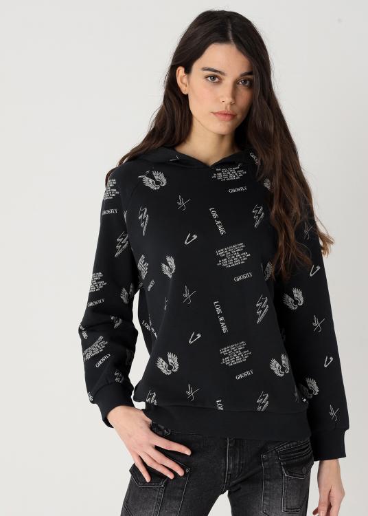 lois jeans Sweat à capuche imprimé Allover Ghostly