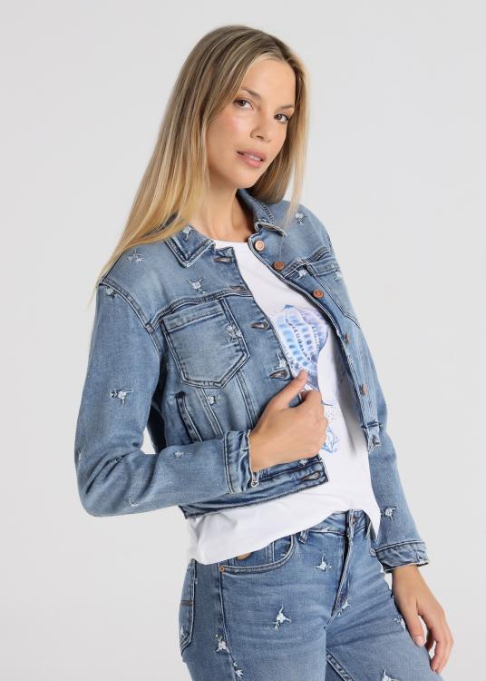 Lois Jeans Veste - Veste En Jean Brodée Freedom