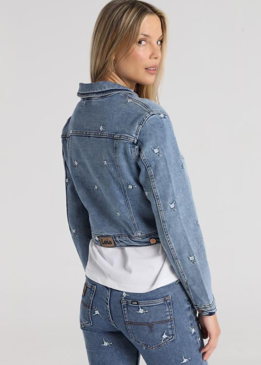 Lois Jeans Veste - Veste En Jean Brodée Freedom