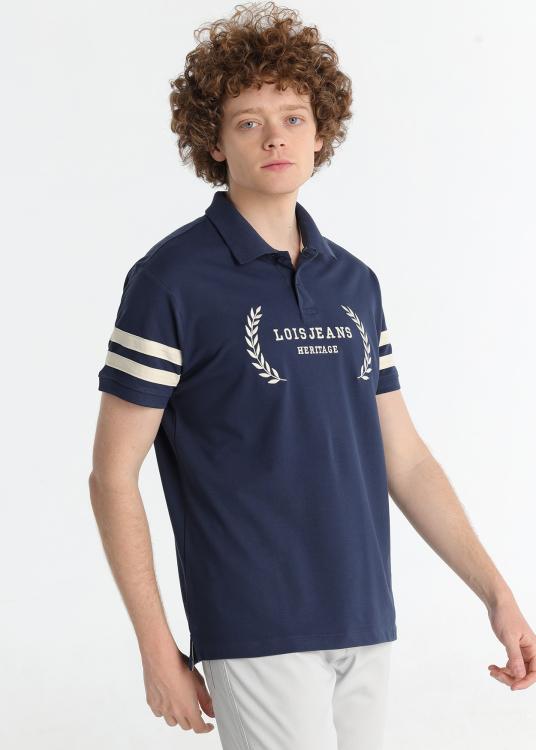 Lois Jeans Polo Bicolore - Broderie Poitrine Avec Manches Courtes