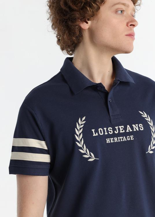 Lois Jeans Polo Bicolore - Broderie Poitrine Avec Manches Courtes