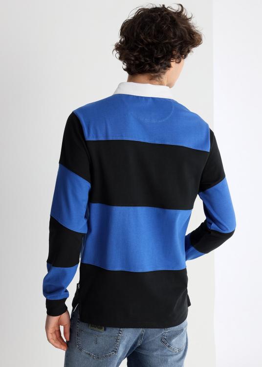 Lois Jeans Polo Manches Longues à Rayures Bi-couleur Avec Boutons-pression