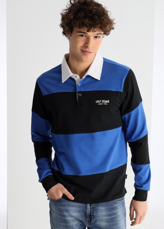 lois jeans Polo manches longues à rayures bi-couleur avec boutons-pression