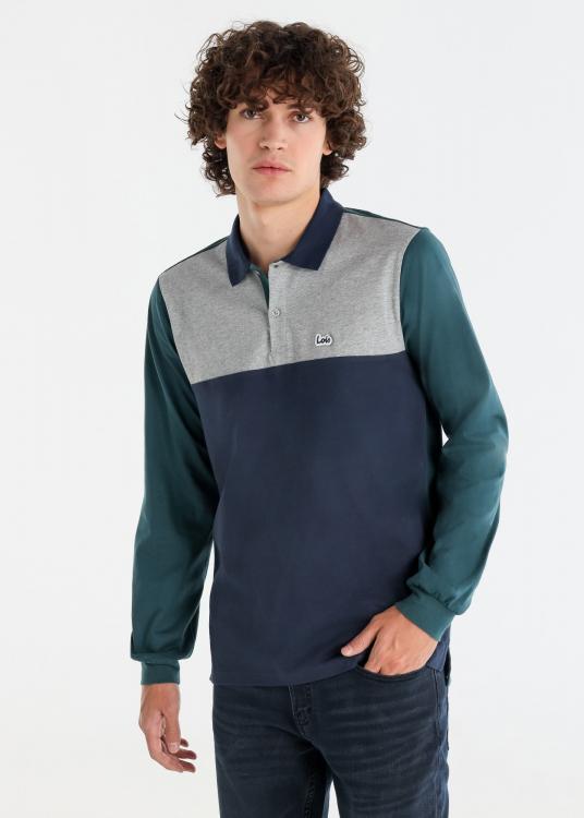 lois jeans Polo tri-couleur manches longues avec patch logo