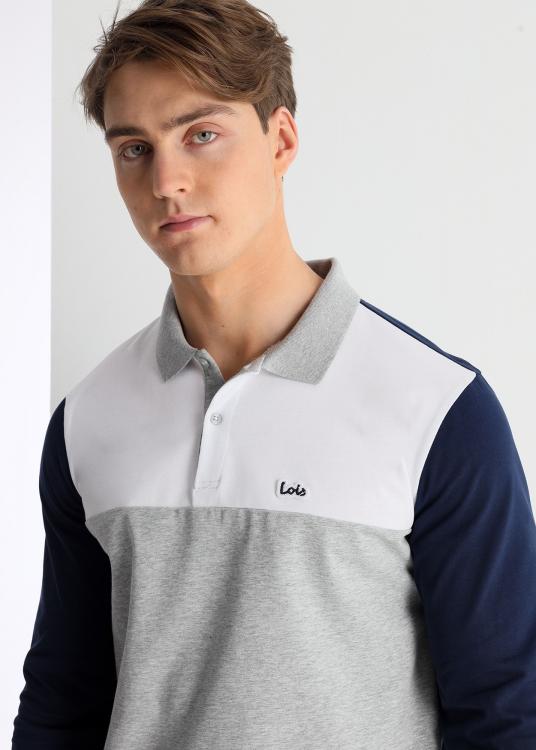 Lois Jeans Polo Tri-couleur Manches Longues Avec Patch Logo