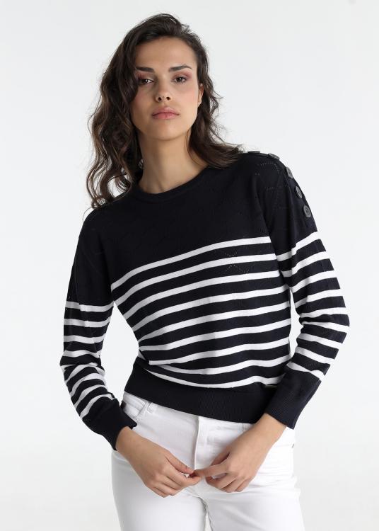 Lois Jeans Pull - Col Rond Avec Boutons Détail Non Cousus Sur Les épaules