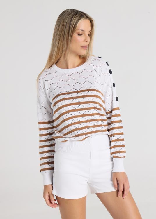 lois jeans Pull - Col rond avec boutons détail non cousus sur les épaules