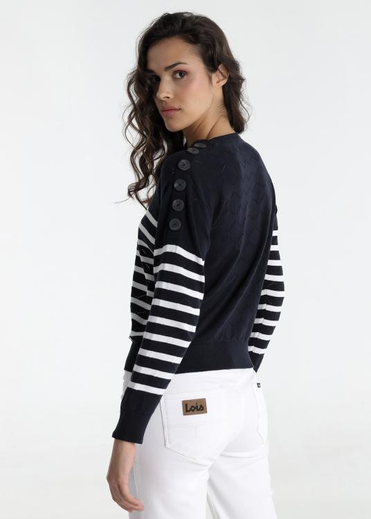 lois jeans Pull - Col rond avec boutons détail non cousus sur les épaules