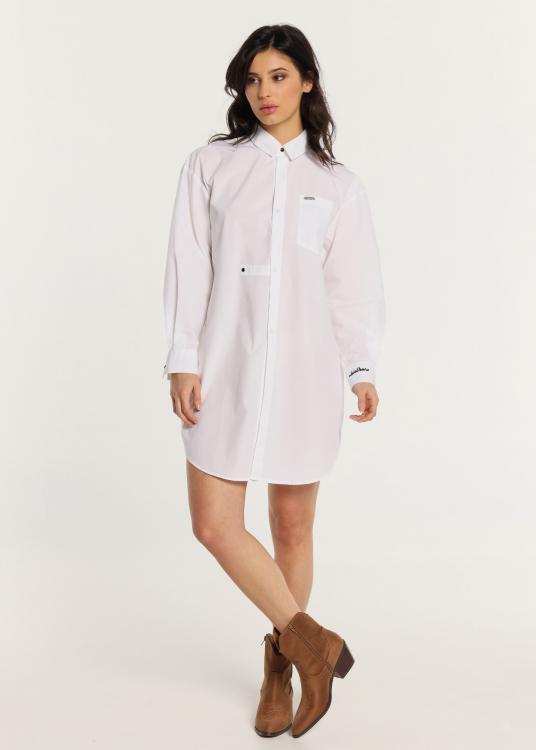 lois jeans Robe-chemise en popelin manches longues brodé au poignet