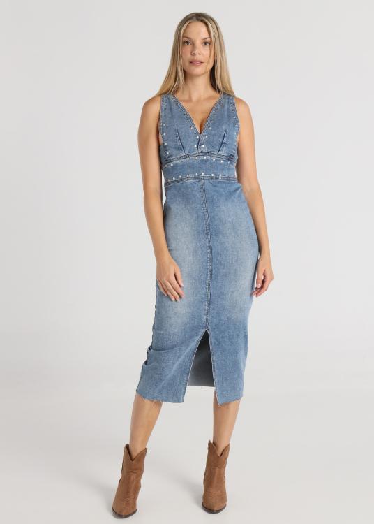 Lois Jeans Robe Courte - Bretelles Croisées Avec Rivets