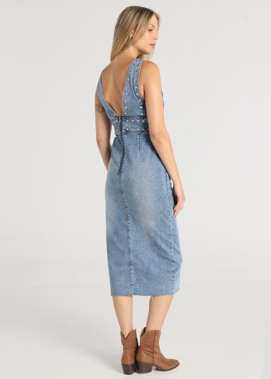 Lois Jeans Robe Courte - Bretelles Croisées Avec Rivets