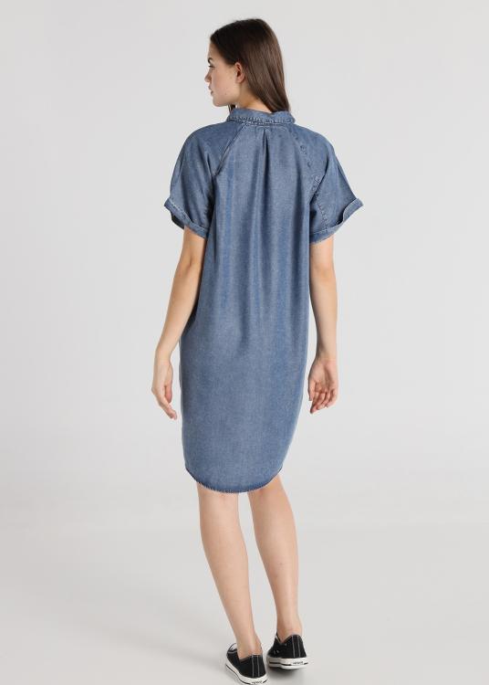 Lois Jeans Robe Courte - Chemise Manches Courtes à Plis