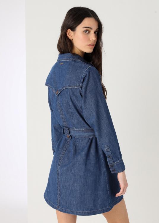 Lois Jeans Robe Courte Coupe Western Manches Longues